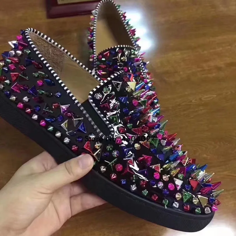 

New Rivets Spike Fashion Mens Loafers Luxury Colorful Studs Round Toe Design Shoes Man Flats