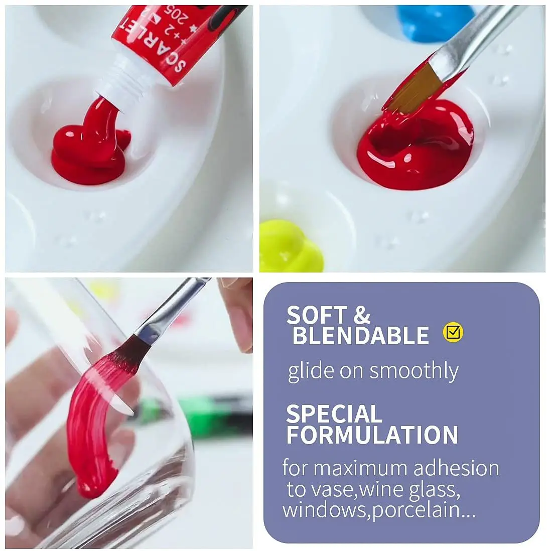 12 24 Colors Stain Glass Paint Set 6 Nylon Brushes 1 Palette Waterproof Acrylic Enamel Painting Kit Kids acrylic paint acrylic paint set acrylic pigment paint brushes set