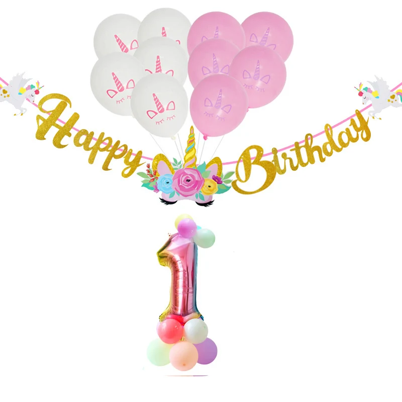 

Unicorn Gold Happy Birthday Banner Rainbow Gradient Unicorn Number Balloons Birthday Party Decorations Kids Wedding Balloon