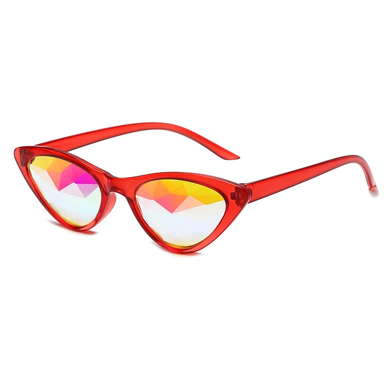 YOOSKE Винтажные Солнцезащитные очки кошачий глаз для мужчин и женщин Rave фестиваль Калейдоскоп очки Брендовые дизайнерские модные вечерние queen подарок - Цвет линз: red