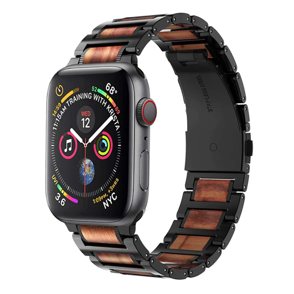 Ремешок деревянный для apple watch band 44 мм 40 42 38 браслет из нержавеющей стали iwatch Apple