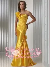 

2018 new fashion sexy festa flowers one shoulder vestido de festa gold long Formal evening gown Mother of the Bride Dresses