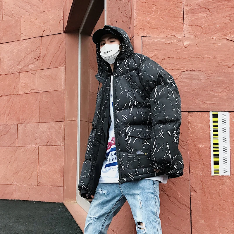 

Winter Jacket Men's Warm Thick Fashion Parka Men Print Casual Hooded Coat Man Streetwear Wild Loose Cotton Jacket Men Clothes