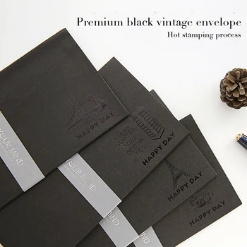 

5pcs/lot Karft Paper Envelopes Black Hot Stamping Decorative Envelopes For Invitations Simple Vintage Business Envelopes Gifts