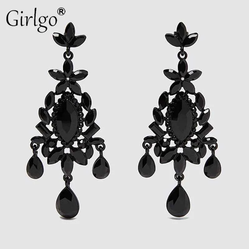 Girlgo богемные модные черные серьги-капли ZA для женщин в стиле панк, винтажные золотые жемчужные полимерные серьги, ювелирные изделия, вечерние серьги с кристаллами