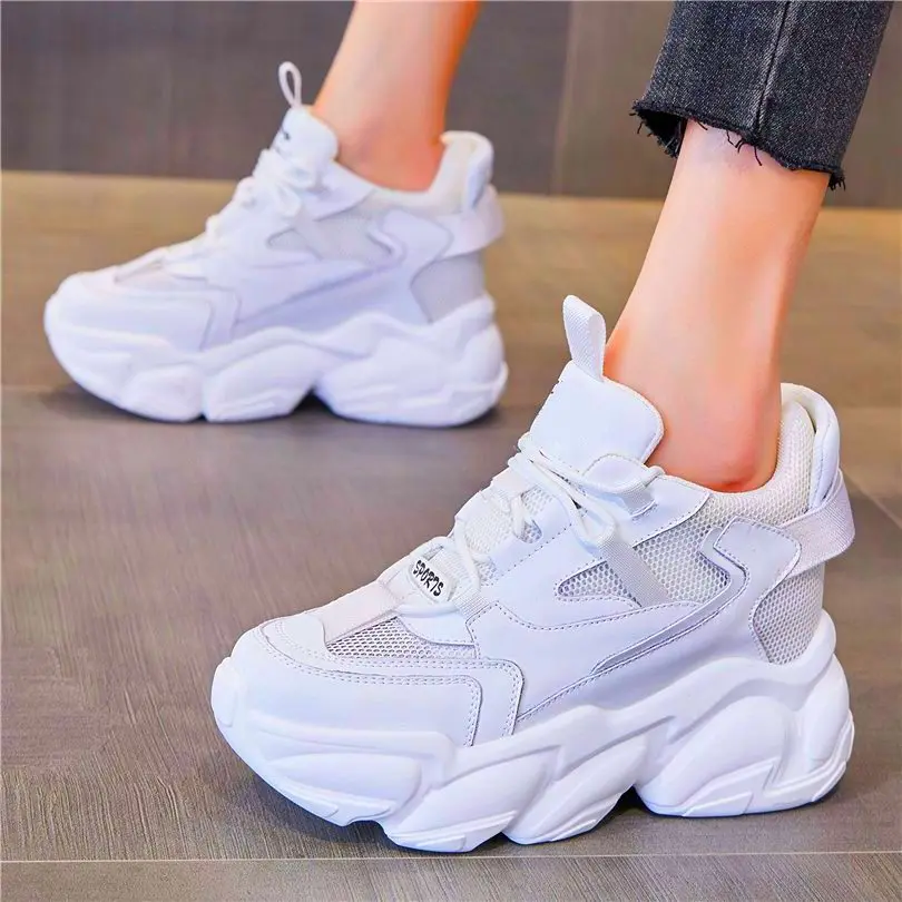 

Fashion Sneaker Women Lace Up Leather Platform Wedge Sandal Boot High Heel Increasing Height Round Toe Oxfords 35 36 37 38 39 34