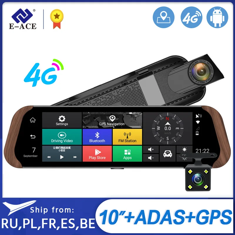 Dripshipping E ACE D06 Автомобильный видеорегистратор 4G Android 5 1 FHD 1080P 10 дюймов заднего вида