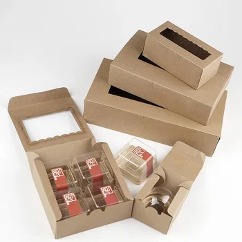 

Kraft Paper Clear Window cake box Wedding Dessert Cupcake Box blue Chocolate Muffin Biscuits Cookie packaging boxes