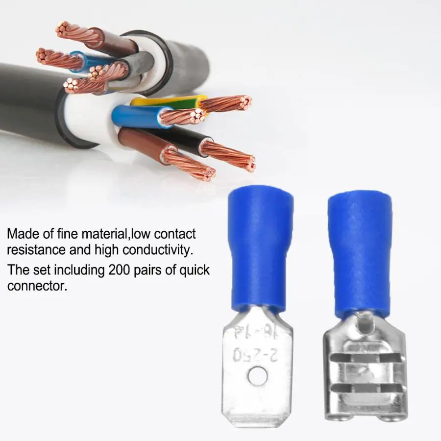 Conector 200 пар быстрый разъем мужской женский лезвие электрический обжимной провод разъем 16-14AWG