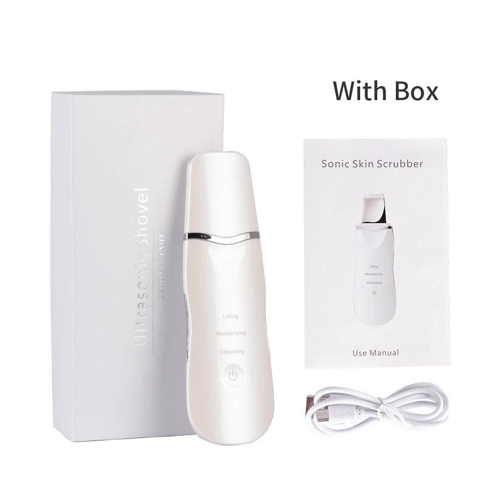 White With Box Ultrasonic Deep Face Cleaning Machine Skin Scrubber Remove Dirt Blackhead Reduce Wrinkles and spots Facial Whitening Lifting - Цвет: White With Box