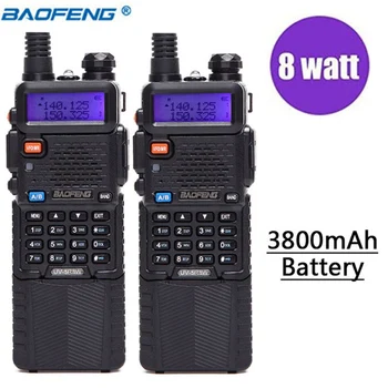 

2pcs Baofeng UV-5R 8W Power 3800mAh walkie talkie Two Way Radio 8W High Power cb portable radio 10km long range UV5R For Hunting