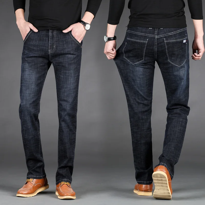 Мужские джинсы весна и осень, плотные прямые джинсы свободного кроя, мужские эластичные брюки большого размера