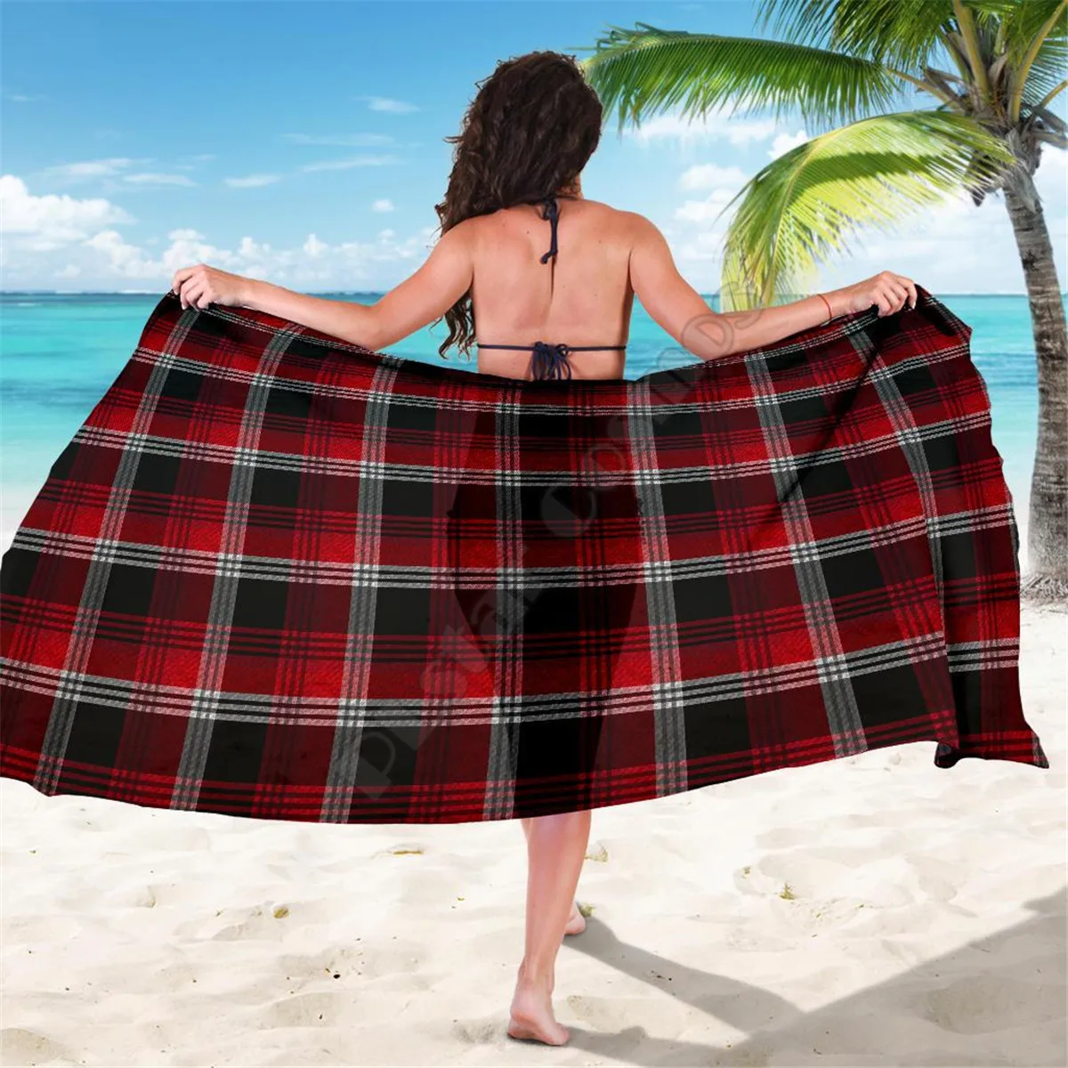 

Red Plaid sarong 3D printed Towel Summer Seaside resort Casual Bohemian style Beach Towel 02