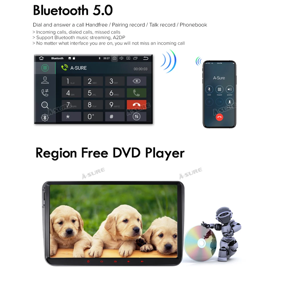 A-Sure " 8 ядерный 4 Гб ОЗУ Android 9 радио gps Navi для Volkswagen VW Tiguan Polo Golf 5 6 Passat Caddy Transporter Touran Sharan