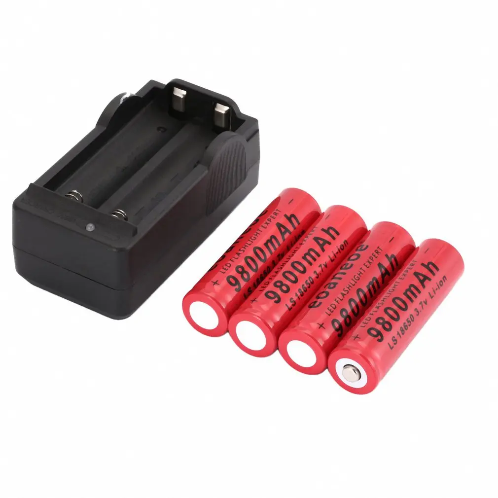 

1 PC 3.7V 18650 Battery 9800mAh Rechargeable Li Battery For Flashlight+ EU Battery Charger