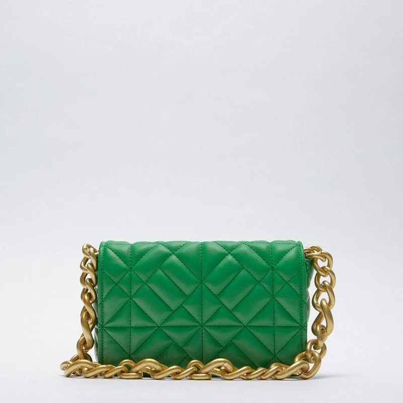 Bolso de hombro con cadena para mujer, bolsa de mano de cuero sintético verde suave, estilo Retro e informal, de alta calidad