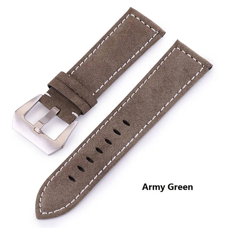 Army Green Черный коричневый синий красный ретро матовый кожаный ремешок для часов 18 мм 20 мм 22 мм 24 мм кожаный ремешок Пряжка из нержавеющей стали Ремешки для наручных часов - Цвет ремешка: Army Green