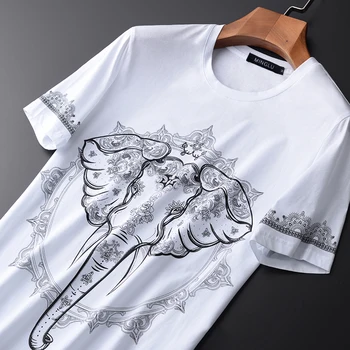 

Cotton Male 100% Luxury Elephant Print Summer White Mens Plus Size 3XL 4XL SLIM FIT MAN T-shirts