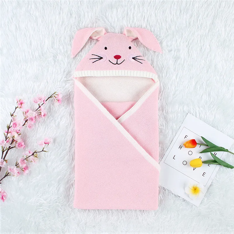 Baby stroller sleeping bag Winter Newborn Baby Warm Cartoon Knitt Swaddle Hooded Blankets Wrap Sleeping Bag baby blanket #4O22 (5)
