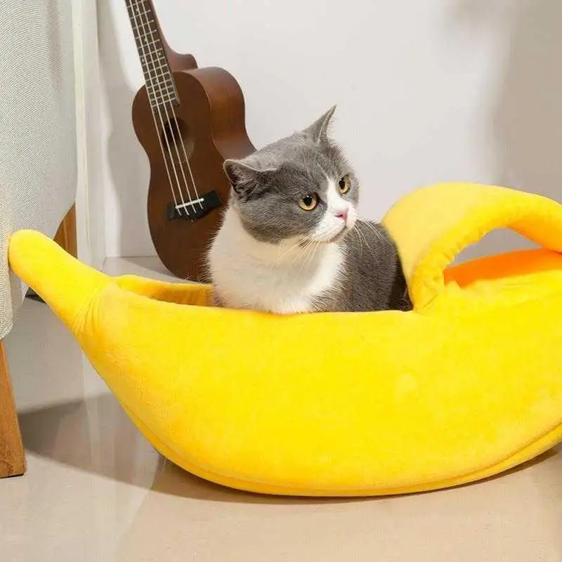 Banana Cat Pet Bed Dog Bed House Mat Durable Cozy Cute Cushion Basket Soft Warm Funny