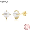 ELESHE New 925 Sterling Silver Earring 18K Gold Plated Freshwater Pearl Stud Earring for Women Classic Jewelry Party Gift ► Photo 1/6