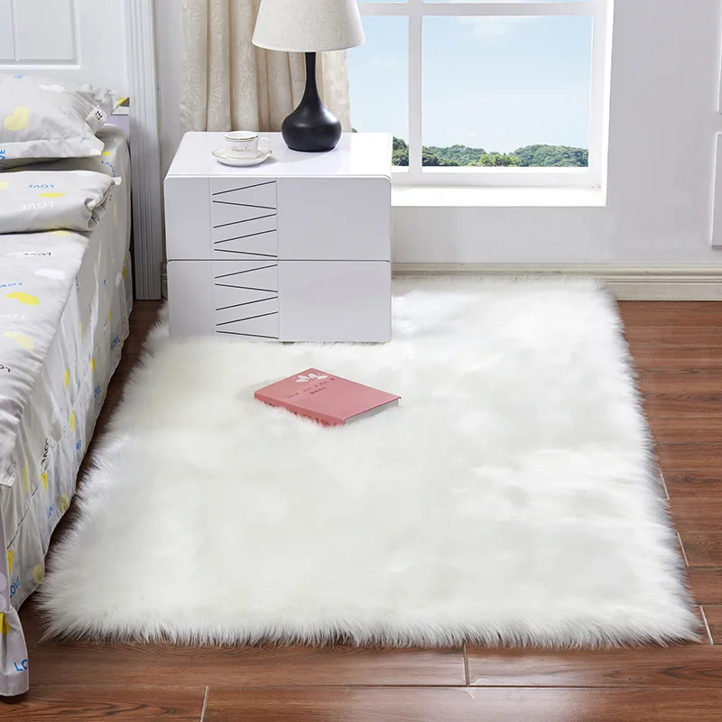 Carvapet Ultra Soft Faux Rabbit Fur Area Rug Fluffy Bedside Carpet Mat for Bedroom Floor Living Room,5ft x 7ft,Black