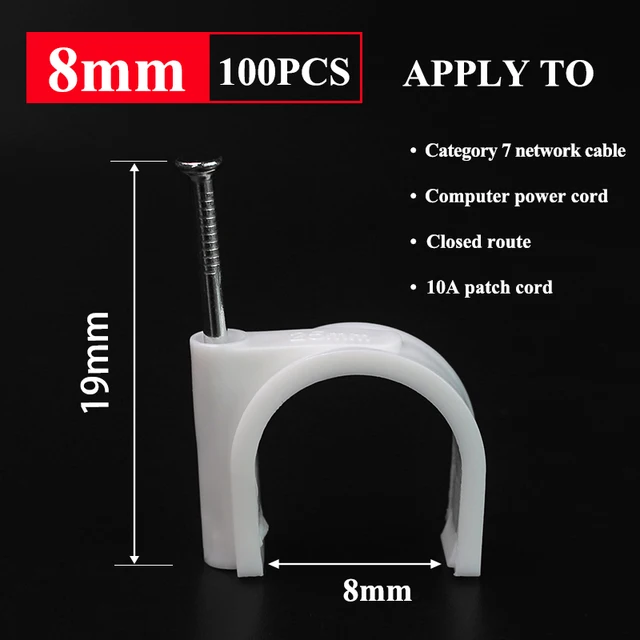 100PCS Round Cable Wire Clips 4mm 6mm 8mm 10mm Cable Management RG6 CAT6 RJ45 Electrical Wire Cord Tie Holder Circle Cable Clips Round 8mm 100PCS