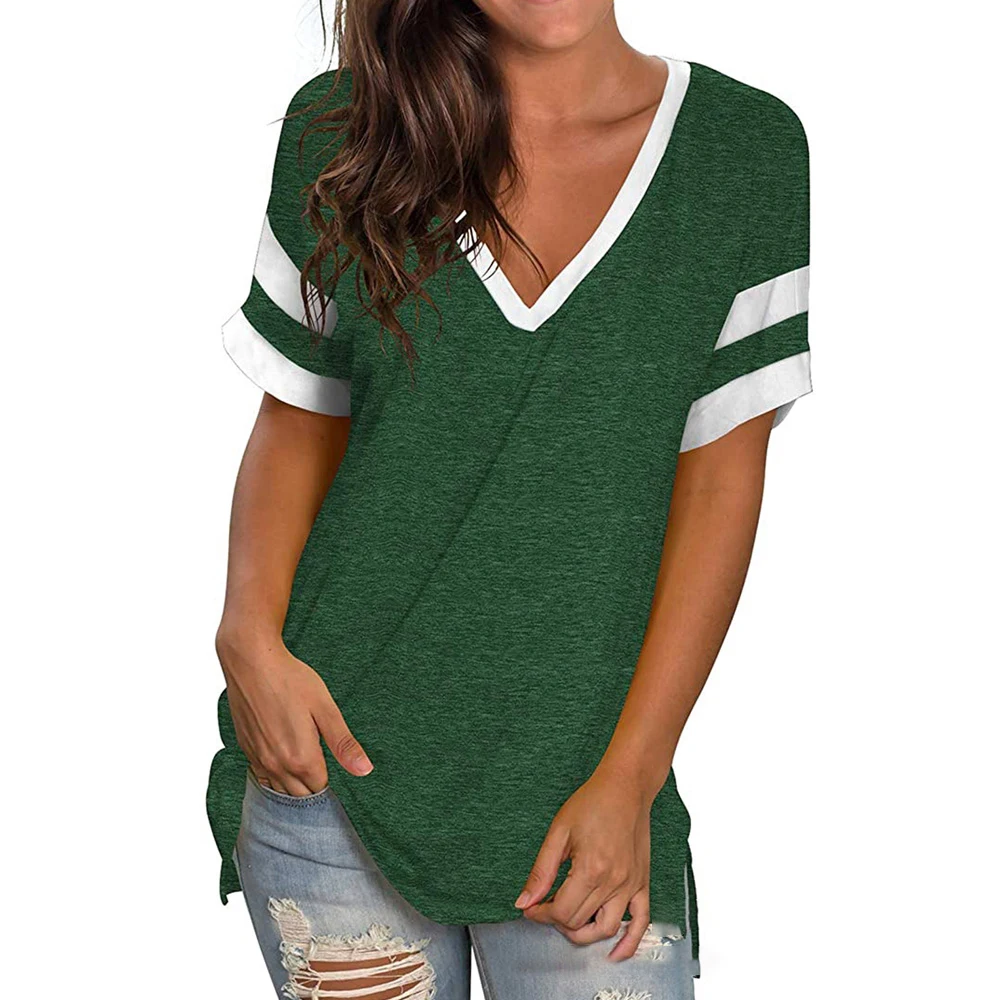 Green T Shirt Casual V-neck Plus Size 3XL Short Sleeve T-shirt Soft Ladies Summer Tops For Women 2021 Tshirts Camisetas Mujer