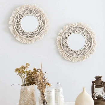 

Macrame Mirror Handmade Tapestry Makeup Hanging Wall Mirrors Bohemian Decoration 449C