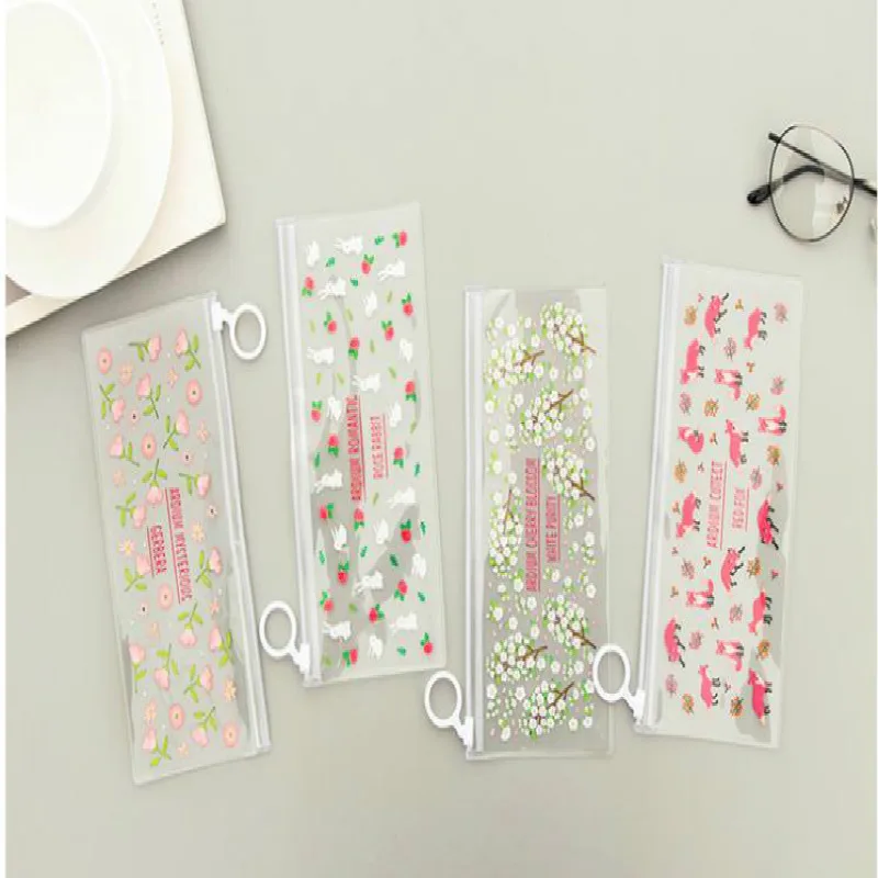 

Cartoon Floral Pencil Bag Creative Stationery Student Cute Transparent Zipper Bag Cartoon Stationery pen case pencil bag