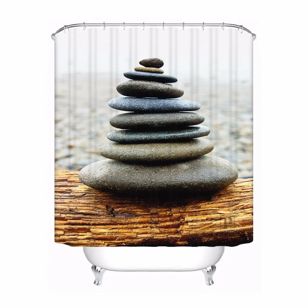 

Custom Stone Sand Harmony Zen Bathroom Acceptable Shower Curtain Polyester Fabric Bathroom Curtain #180320-01-141