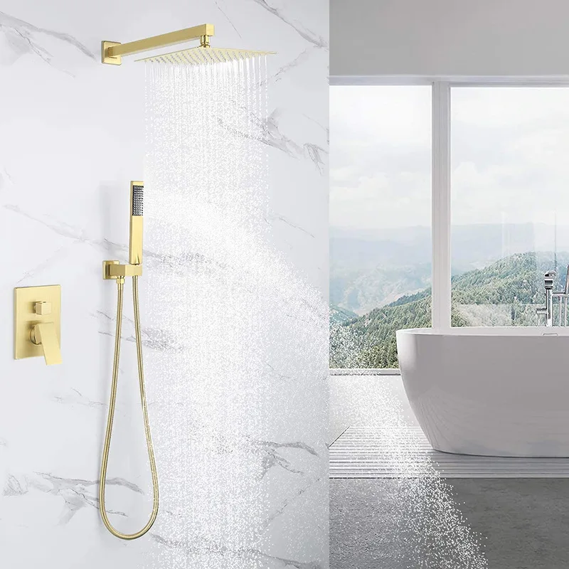 Description Picture 2 of itemBrass Solid Bathroom Shower System Rianfall Head Faucet Wall Mounted Arm Shower Set