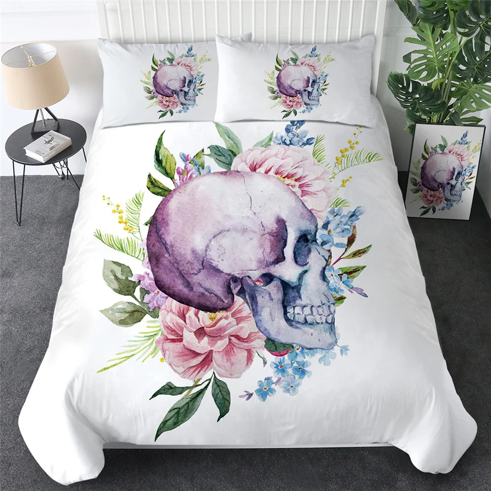 BeddingOutlet Цветочный Череп постельное белье 3 шт. всплеск акварель постельное белье Цветы Постельное белье Готический красочные домашний