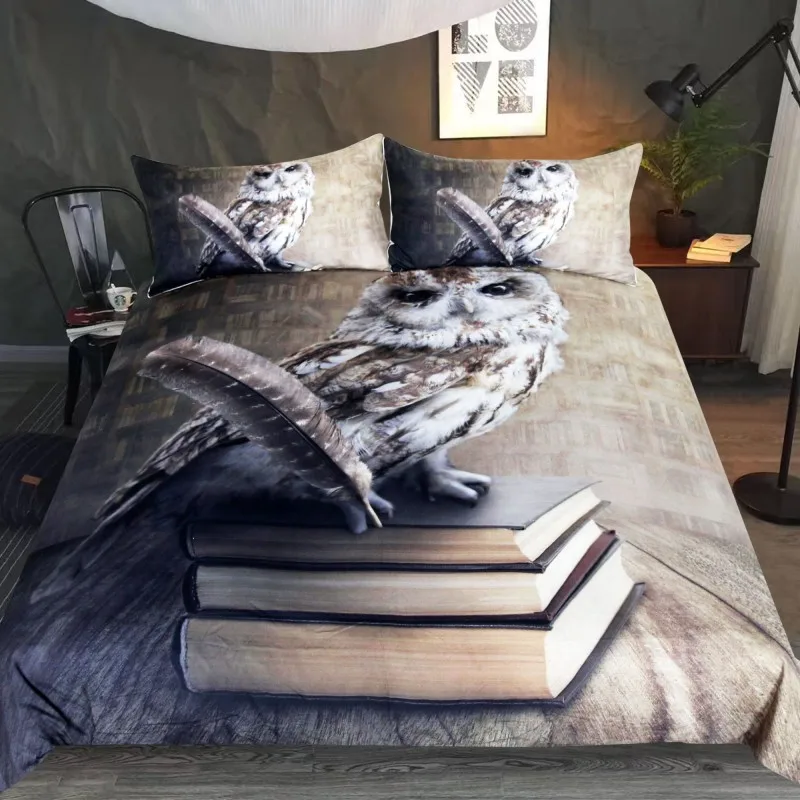 

Owl Bedding Set Queen Vivid Printed Duvet Cover 3D Books Animal Bedspreads for Adults Twin Queen King Microfiber 3-Piece Bed Set