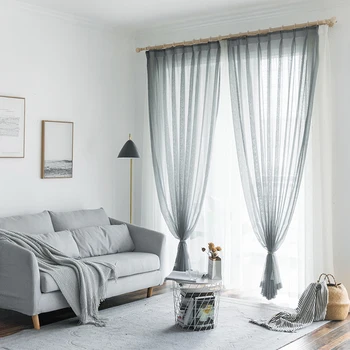 

European Morden Linen Thermal Insulated Blackout Tulle Curtains Bedroom Living Room Fashion Voile Sheer Window Valance Curtain