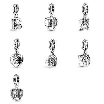 

Original 925 Sterling Silver Beads Charm Anniversary Letter 16 18 21 Crystal Pendant For Women Diy Pandora Charm Bracelet