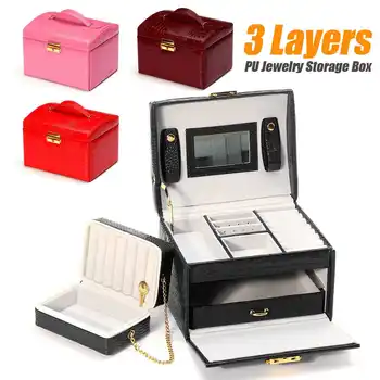 

5 Colors PU Leather Jewelry Display Box 3 Layers Ring Necklace etc. Storage Packaging Carrying Case Organizer Gift