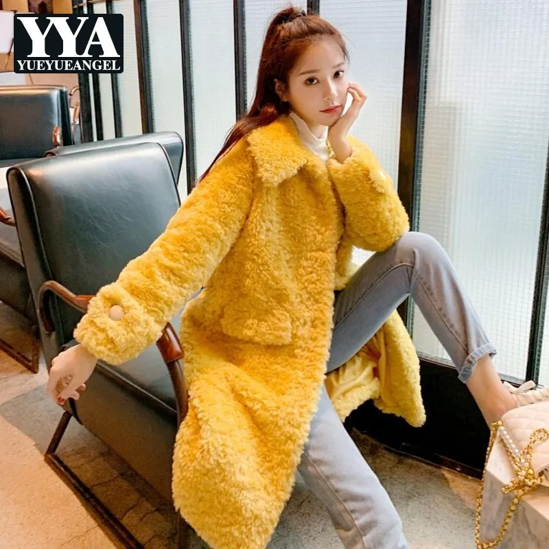 

Sheep Shearing Warm Slim Womens Medium Length Overcoats Fahsion Long Sleeve Faux Lamb Fur Female Loose Jackets Streetwear