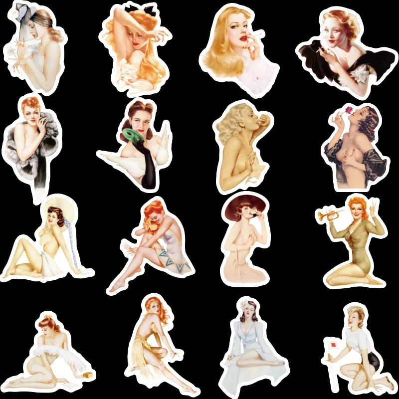 50 Pcs/set Retro Sexy Beauty Girls PVC Stickers on Laptop Scrapbooking Luggage Motorcycle Car Skateboard Phone Kids Toys Gifts