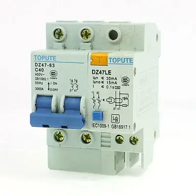 

35mm DIN Rail Mounting 2P Residual Current Circuit Breaker 400VAC 40A