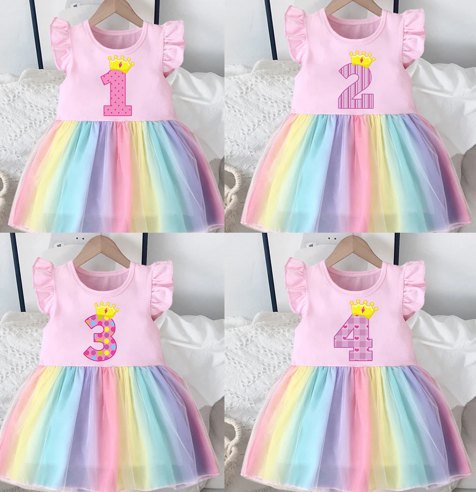 Abiti Per Bambina 1 ° 2 ° 3 ° 4 ° Compleanno Abiti Abiti Per Ragazze Arcobaleno Abiti Per Cartoni Animati Abiti Casual Per Ragazze
