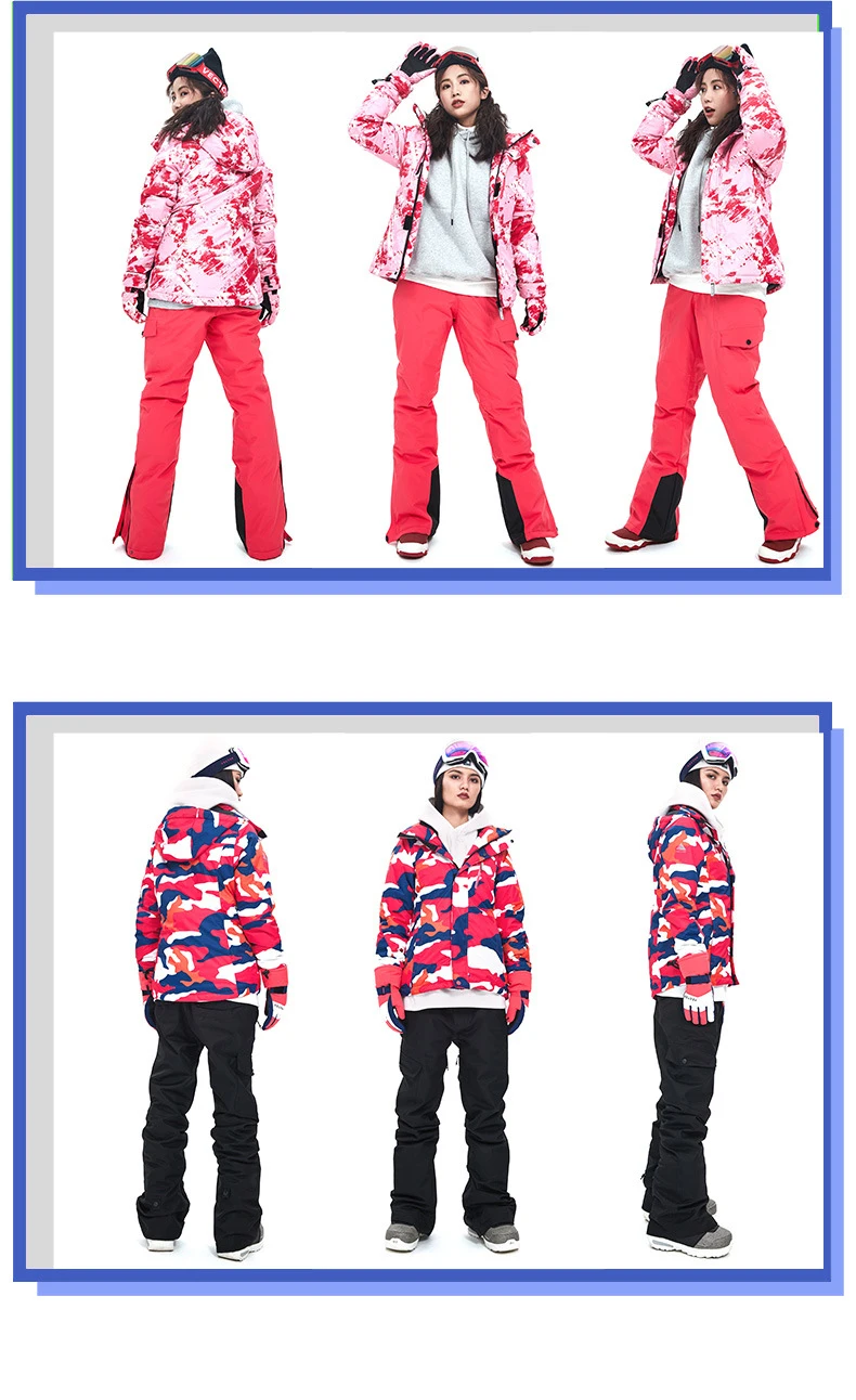 Лыжный костюм для женщин, водонепроницаемая зимняя куртка+ брюки, костюмы для сноубординга, водонепроницаемый ветрозащитный зимний костюм, одежда размера плюс