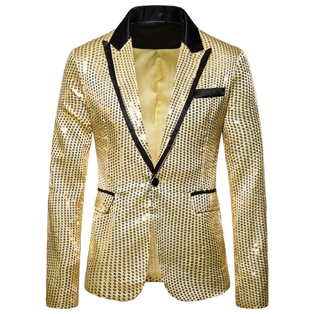OEAK Блестящий блестящий костюм Куртка Блейзер на одной пуговице смокинг для вечерние, свадебные, банкетные, выпускные, костюм для ночного клуба сценический смокинг с блестками - Цвет: Gold