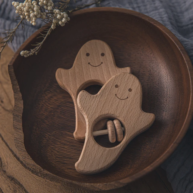 10PCS Baby Teether Halloween Wooden Pumpkin Ghost Vampire Animated Beech Wooden Teether Food Grade BPA Free Newborn Teether Gift 4