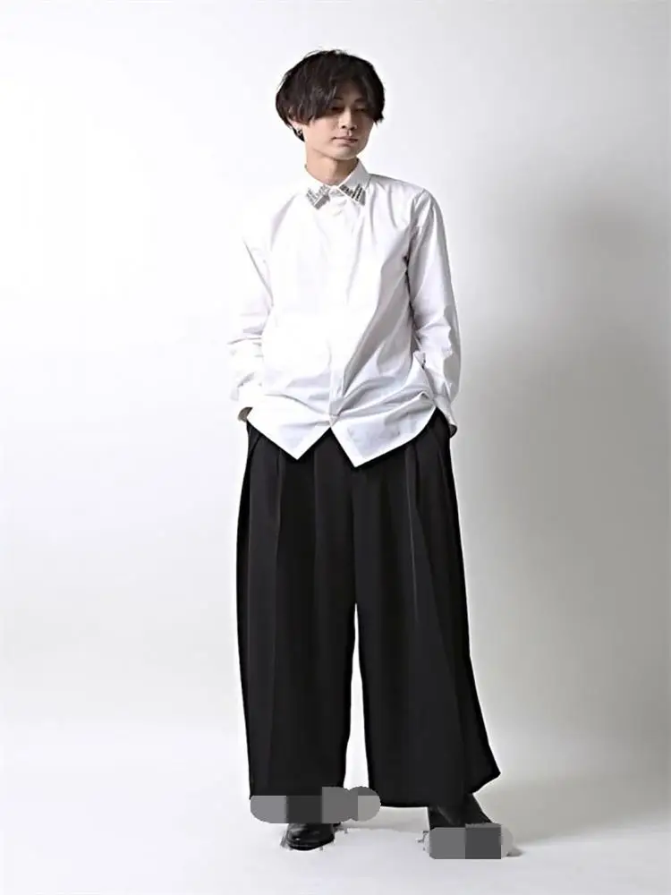 Men's Casual Pants Wide Leg Pants Culottes Spring And Autumn New Black Ultra Loose Anti-Wrinkle Trend Youth Fashion Culottes