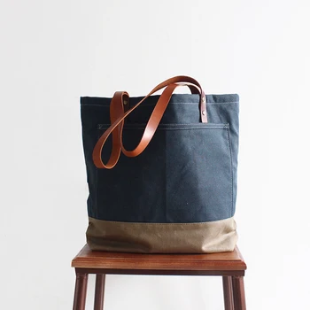 

Handcrafted Leather Canvas Tote Bag Women's Fashion Bag School Bag Handbag Shoulder bag Totes Diaper bag