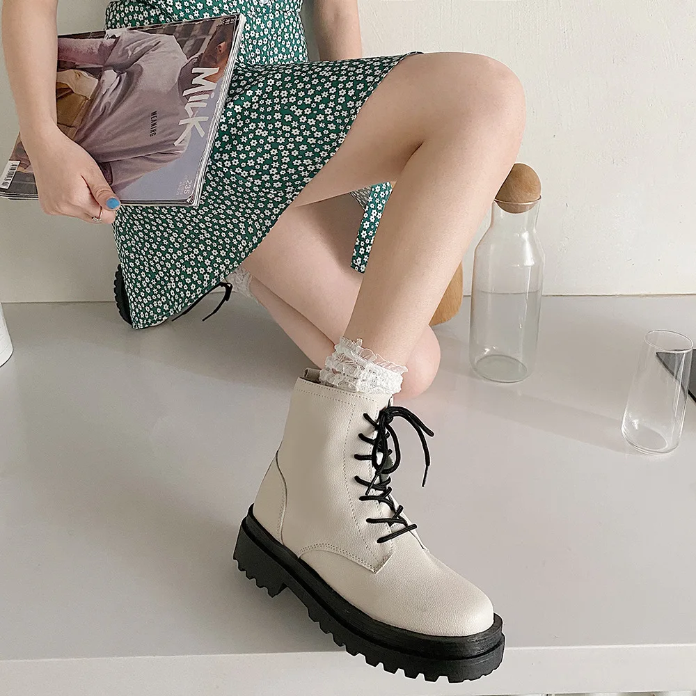 Boots Female Women Shoes Ankle 2020 New Autumn British Wind Pu Leather Thick with Short Boots Motorcycle Boots