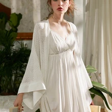 Розовый куст,, новинка, Осенний женский тонкий халат, одежда для сна, ночная рубашка принцессы, белая и кофейная ночная рубашка из полиэстера