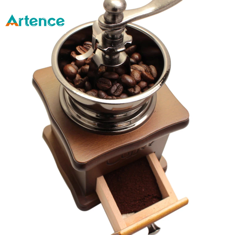 Classical Wooden Manual Coffee Grinder Stainless Steel Retro Coffee
Spice Mini Burr Mill wheel machine