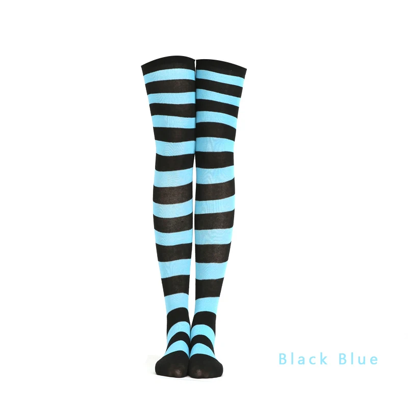 Женские длинные чулки в европейском и американском стиле, синие, белые, черные, в полоску, выше колена, простые, модные, стильные, теплые, на осень и зиму - Цвет: Black Blue